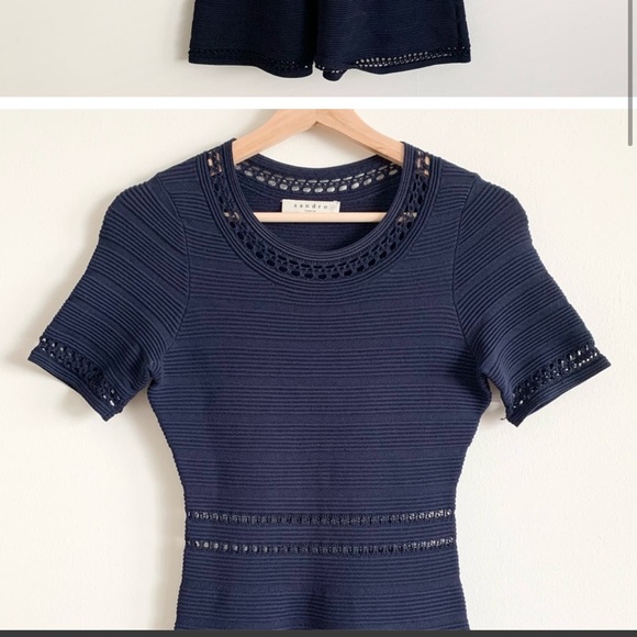 Sandro Paris Riley Navy Knit Fit&Flare Dress - Picture 2 of 2